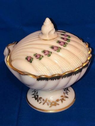 Vintage Pink Milk Glass Clam Shell Shape Conch Finial Pedestal Candy Dish