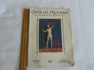 Vintage Official Program Xth Olympiad - Los Angeles - Tuesday,  August 9,  1932