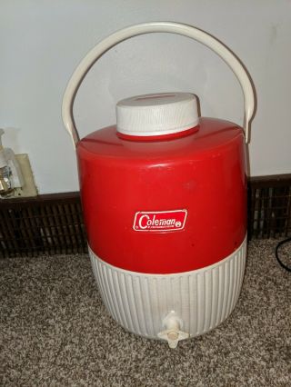 Vintage Coleman Red White Metal/plastic 2 Gallon Thermos Cooler Jug Water