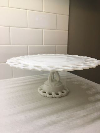 Vintage Westmoreland White Milk Glass Round Cake Stand Plate.  Doric Lace Pattern