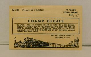 Vintage Champs N - 38 Railroad Decals Texas & Pacific Road Name Set " O " Gauge