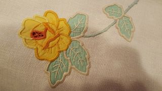 Vintage 40 ' s tablecloth,  heavy linen,  applique,  embroidery,  cut work, 2