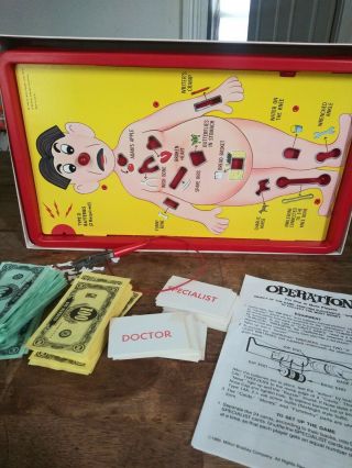 Vintage Milton Bradley 1965 Operation Game With Smoking Doctor On Box Complete