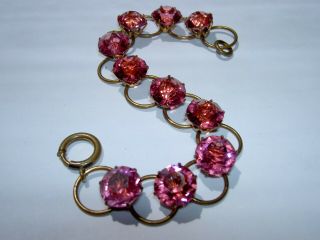 Pretty Vintage Art Deco Pink Czech Glass Crystal Bezel Rhinestone Bracelet