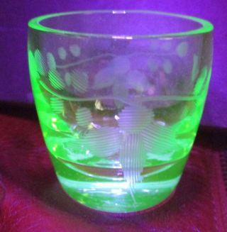 Cool Vintage Cordial Shot Glass Green Vaseline Uranium Etched Glass