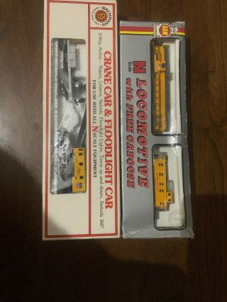 Vintage N Scale Bachman Crane And Ahm Rsd15 High Nose And Caboose Loose Old