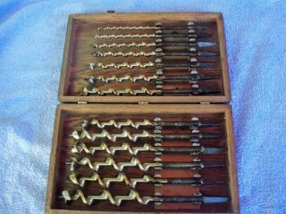 Vintage Irwin 13 Piece Auger Drill Bit Set In Wood Box.  Made In Usa
