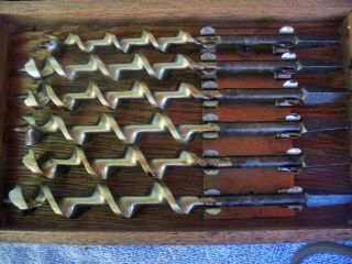 Vintage Irwin 13 piece Auger Drill Bit Set in Wood Box.  Made In USA 5