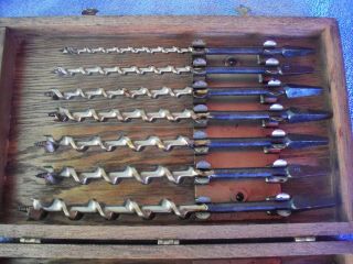 Vintage Irwin 13 piece Auger Drill Bit Set in Wood Box.  Made In USA 6