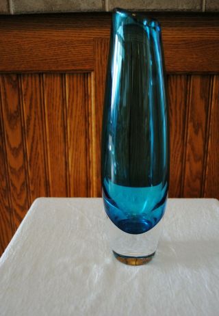 Vintage Orrefors Sven Palmqvist Pu Signed Blue Vase 11.  5 "