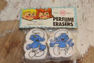 Vintage 1970s The Smurfs Perfume Erasers Mib