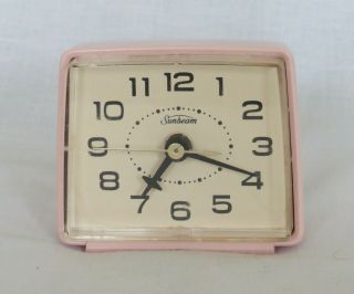 Vintage Sunbeam Electric Alarm Clock Light Pink With White Face