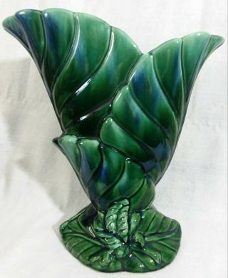 Vintage Moderamics Ceramic Art Pottery Vase Planter USA Floral Green Blue 2158 2