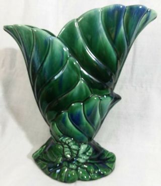 Vintage Moderamics Ceramic Art Pottery Vase Planter USA Floral Green Blue 2158 3