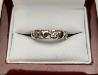 Vintage Retired James Avery Sterling Silver Heart And Daisy Flower Ring Size 7