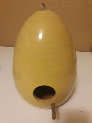 Vintage Yellow Mid Centry Mod,  Pottery Bird House Or Feeder Hangs - By A Chain.