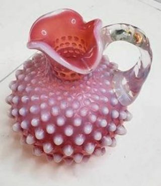 Vintage Fenton Red Cranberry Opalescent Hobnail Pinched Edge Pitcher 4 "