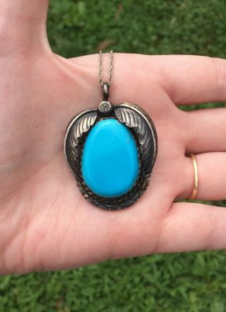 Vintage Sterling Silver Navajo Turquoise Pendant Necklace
