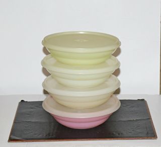 Vintage Tupperware 155 Cereal Bowls Set Of Four W/lids Pastels