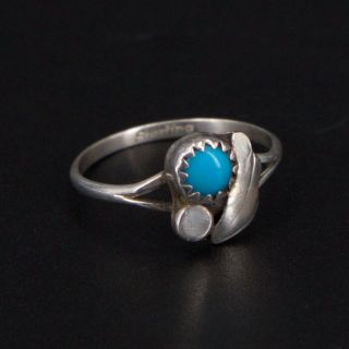 Vtg Sterling Silver - Navajo Turquoise Snake Eye Feather Ring Size 6 - 1g