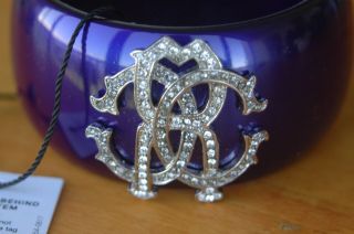 Vintage Roberto Cavalli Purple Blue Crystal Cuff Bracelet Rcc Italian Signed