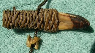 Vintage Primitive Wild Boar Tusk Necklace Brass Chain 26 