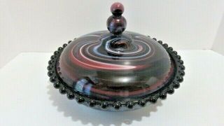 Vintage Plum Purple Black Slag Glass Covered Candy Dish