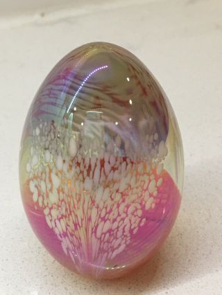 Vintage Signed Msh Mount Saint Helens Glass Egg Swirl Opalescent Paperweight ‘84