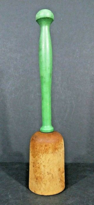 Vintage Wooden Potato Masher Green Painted Handle Primitive Rustic 2