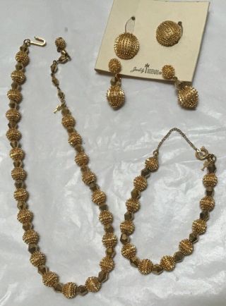 Vtg Trifari Gold Tone Necklace Bracelet Earring Set,  Costume Jewelry