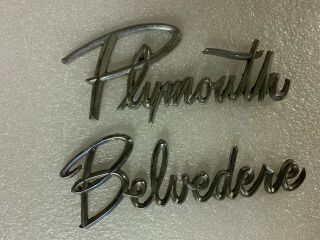 Vintage Plymouth And Belvedere Chrome Script Auto Emblems