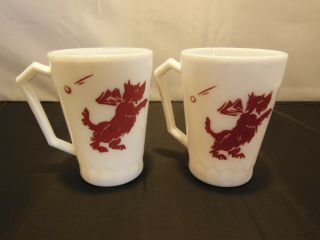 2 Vintage Hazel Atlas Red Scottie Scotty Dog Childs Drinking Glass Mug Cup