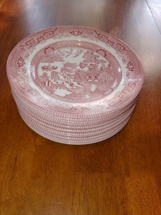 (10) Vintage Churchill China Red Willow 8 " Salad Plates Made In England