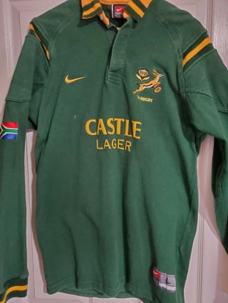 Vintage Nike South Africa Rugby Springboks Long Sleeve Polo Shirt Size Large
