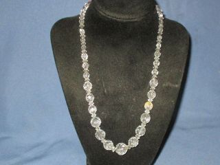 Vintage Silver - Tone Metal Clear Crystal Graduated Bead On Chain Necklace