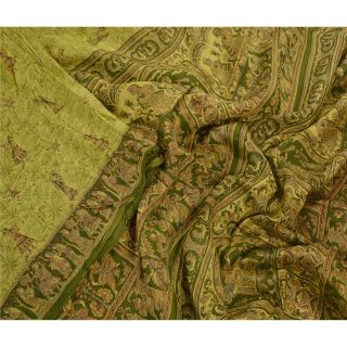 Sanskriti Vintage 100 Pure Silk Saree Green Printed Sari Craft Decor Fabric