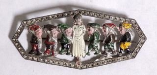 P397.  Vintage: Disney Snow White & 7 Dwarfs Brooch Metal Stickpin (1940s)