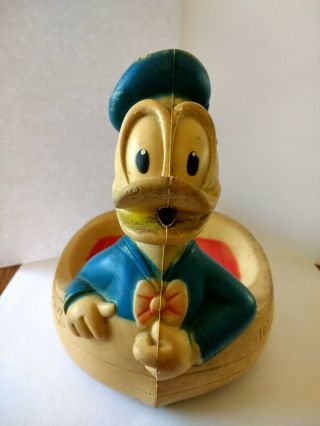 Vintage Walt Disney Donald Duck In Boat Bath Tub Rubber Squeak Toy