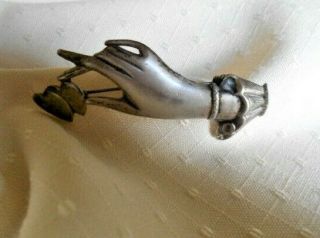 Vintage Sterling Silver Hand Holding Heart Pin Brooch Victorian Style