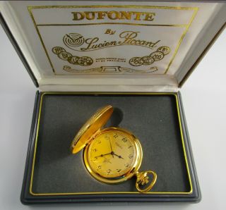 Dufonte Lucien Piccard Quartz Pocket Watch Nos Vintage W/ Box & Booklet