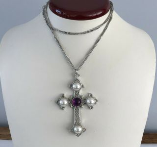 Vintage Sara Coventry Filigree Cross Pendant Necklace