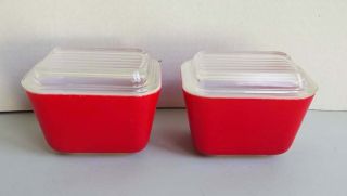 Set Of 2 Vintage 1950s Pyrex Red Refrigerator Dishes W/ Glass Lids 501