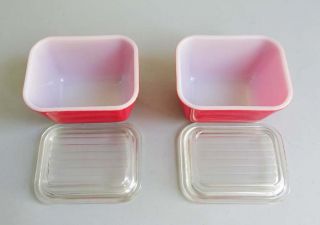 Set of 2 Vintage 1950s Pyrex Red Refrigerator Dishes w/ Glass Lids 501 3