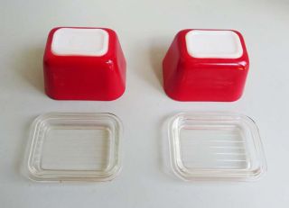 Set of 2 Vintage 1950s Pyrex Red Refrigerator Dishes w/ Glass Lids 501 4