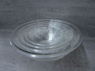 Vintage Set Of 4 Pyrex Clear White Lace Mixing Bowls