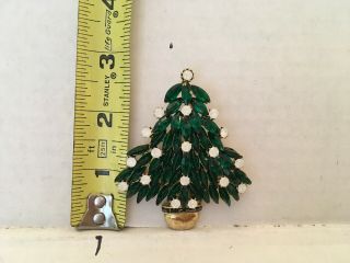 Signed Weiss 2.  75” Vintage Rhinestone Christmas Tree - Green With White -