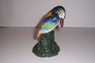 Vintage Pottery Kingfisher Bird Figural Flower Frog Majolica Finish
