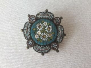 Vintage Micro Mosaic Pin With Flowers Marked 900