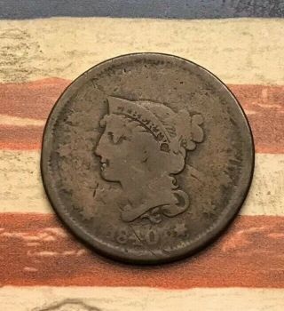 1840 1c Braided Hair Large Cent Vintage Us Copper Coin Fh6 Brothel Token