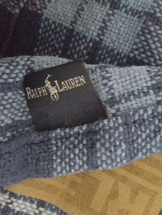 Ralph Lauren TWIN Size Bed Blanket Cotton Blue Tartan Plaid Vintage Made in USA 2